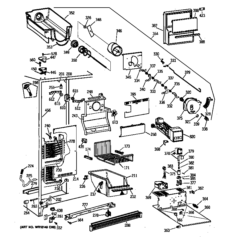 GE TFX25VPAAWW freezer section diagram