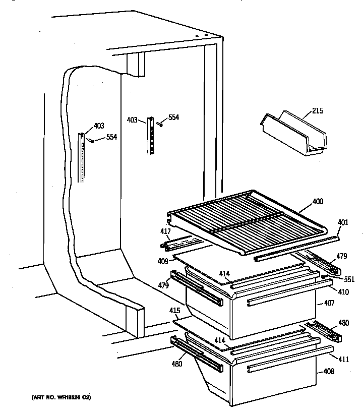 Hotpoint CSX20BABAAD refrigerator shelving and drawers diagram