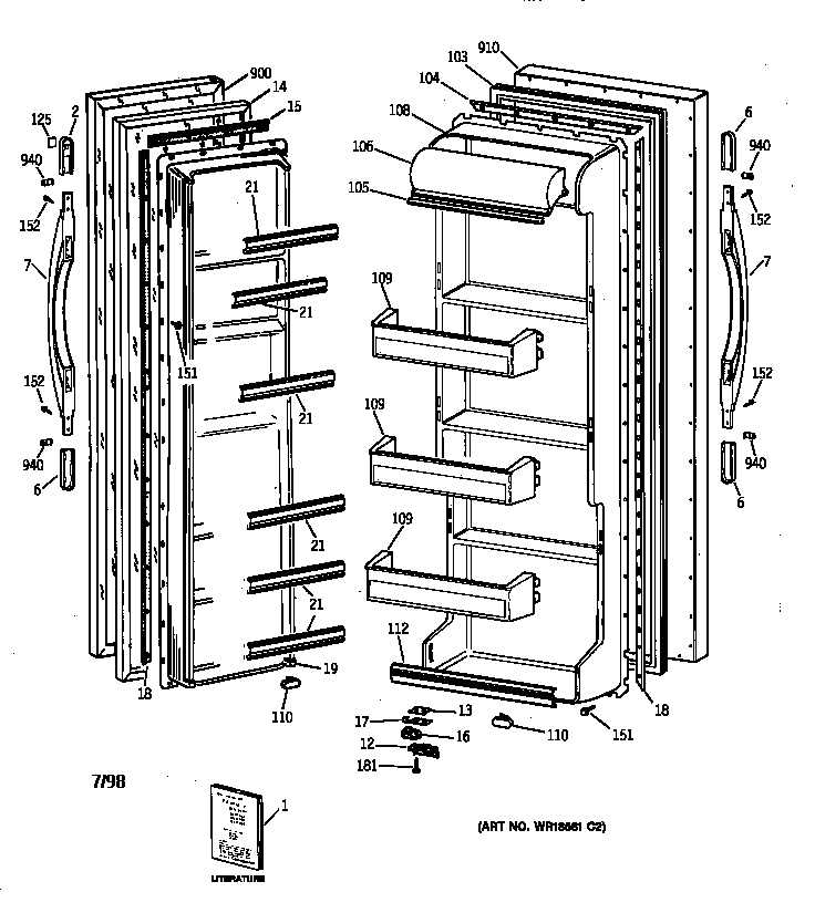 Hotpoint CSX20BABAWH fresh food and freezer doors diagram