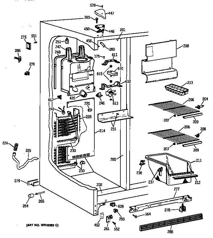 Hotpoint CSX20BABAWH freezer section diagram