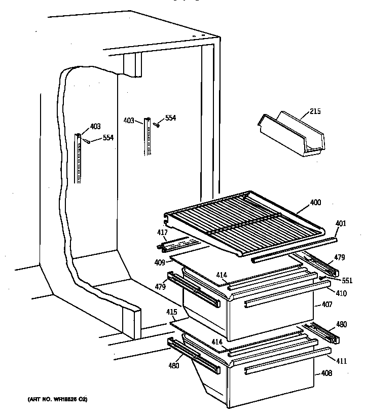 Hotpoint CSX20BABAWH refrigerator shelving and drawers diagram