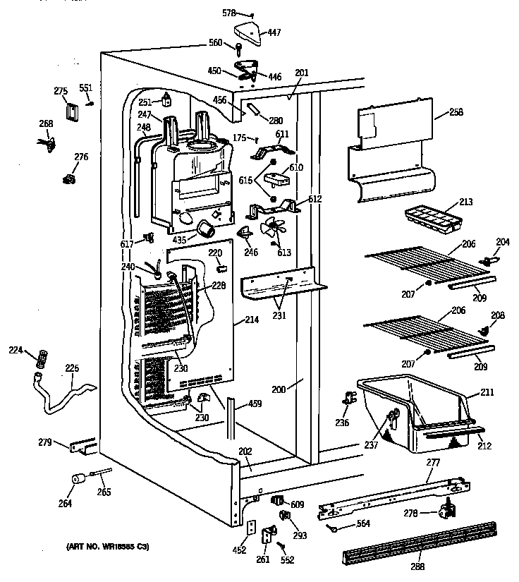 Hotpoint CSX22GABAAA freezer section diagram