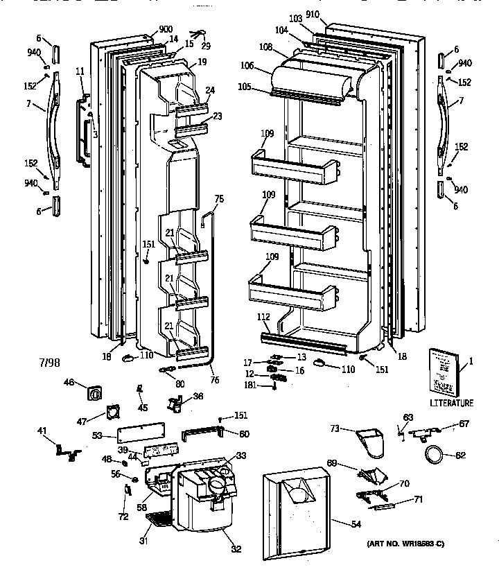 Hotpoint CSX22GRBAAA fresh food and freezer doors diagram