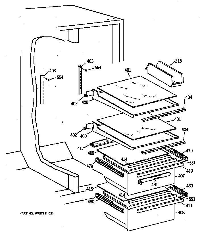 Hotpoint CSX22GRBAAA fresh food shelves diagram