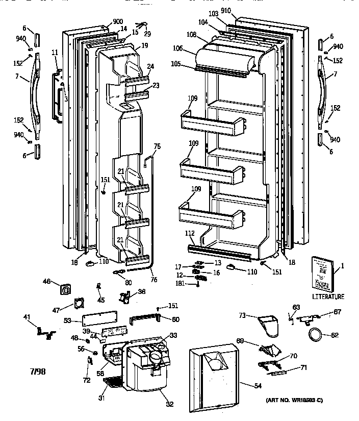 Hotpoint CSX22GRBAWW fresh food and freezer doors diagram