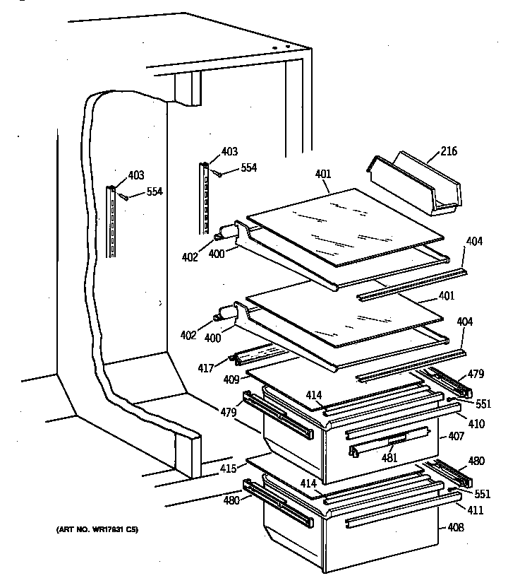Hotpoint CSX22GRBAWW fresh food shelves diagram