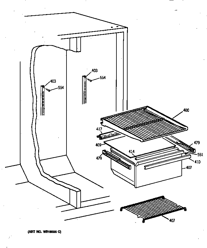 Hotpoint CSX19LABAWH refrigerator shelving and drawers diagram