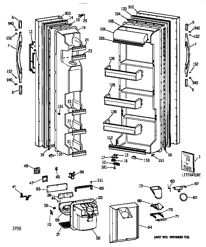 Hotpoint CSX22BCBAWH fresh food and freezer doors diagram