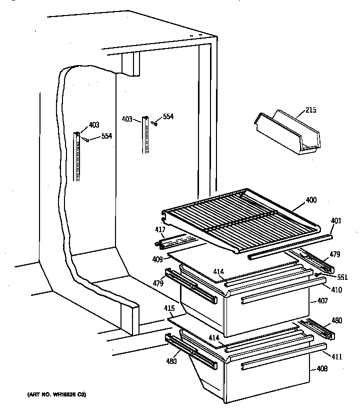 Hotpoint CSX22BCBAWH refrigerator shelving and drawers diagram