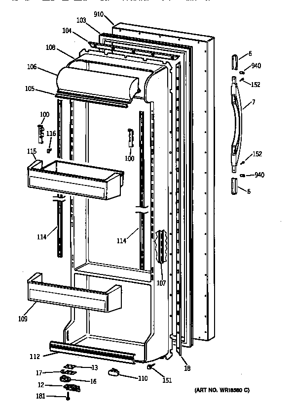 Hotpoint CSX25DPBAWW fresh food door diagram