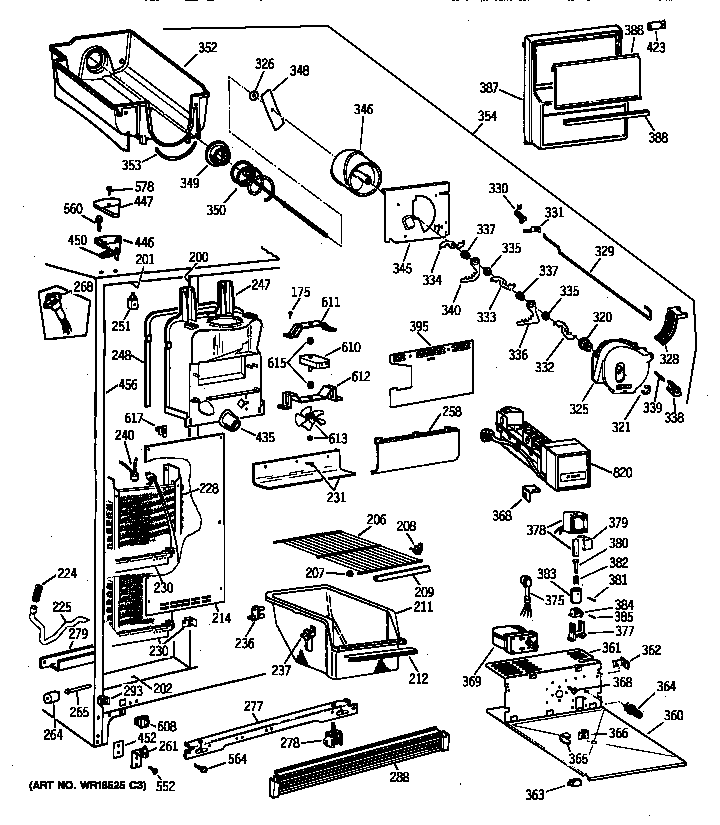 Hotpoint CSX25DPBAWW freezer section diagram
