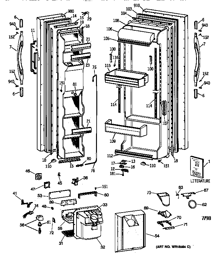 GE MSX25DPBAAA door diagram