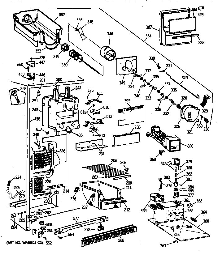 GE MSX25DPBAAA freezer section diagram