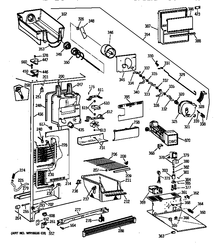 GE MSX25DPBAWW freezer section diagram