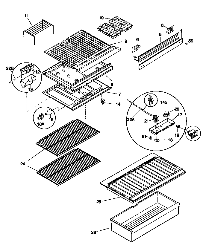 Kenmore 25336618892 shelves/controls diagram