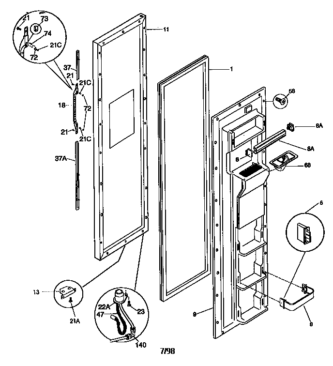 Kenmore 25358685894 freezer door diagram