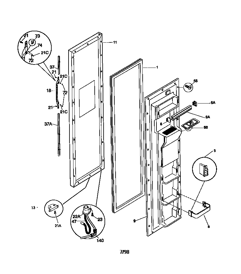 Kenmore 25358689892 freezer door diagram