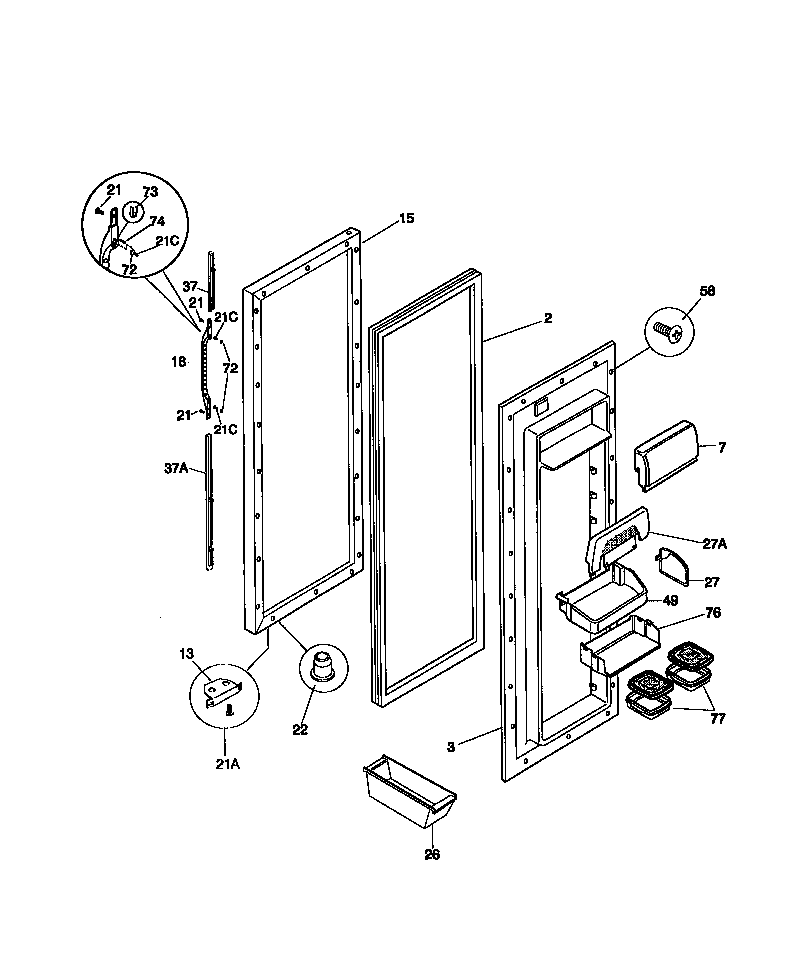 Kenmore 25358689892 refrigerator door diagram