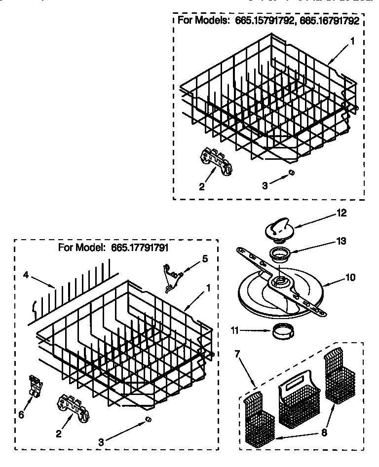 Kenmore 66517791791 lower dishrack diagram