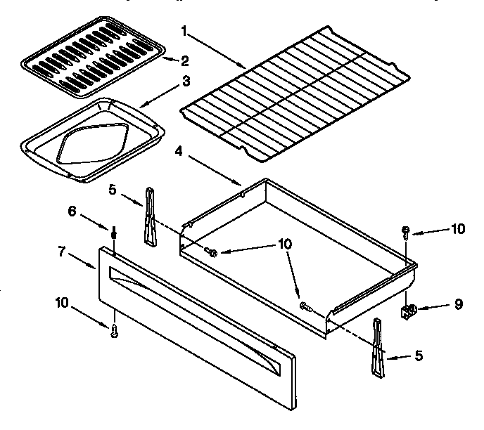 Whirlpool RF378PXGB0 drawer and broiler diagram