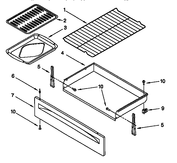 Whirlpool RF314PXGQ0 drawer and broiler diagram