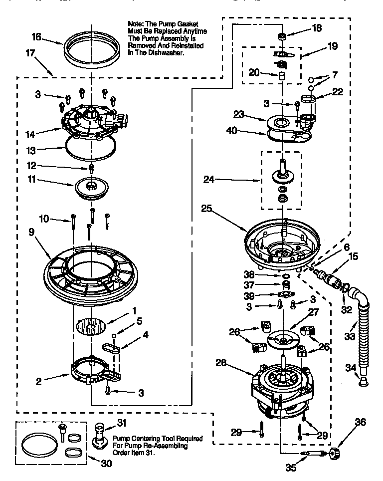 Kenmore 665773882 pump and motor diagram