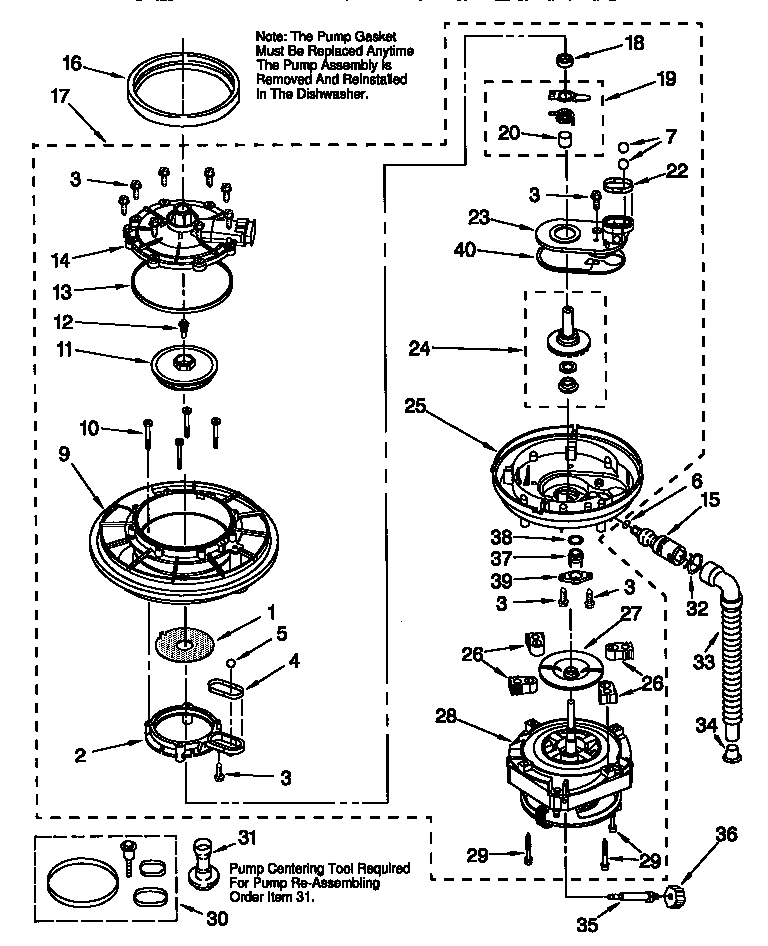 Kenmore 665773812 pump and motor diagram