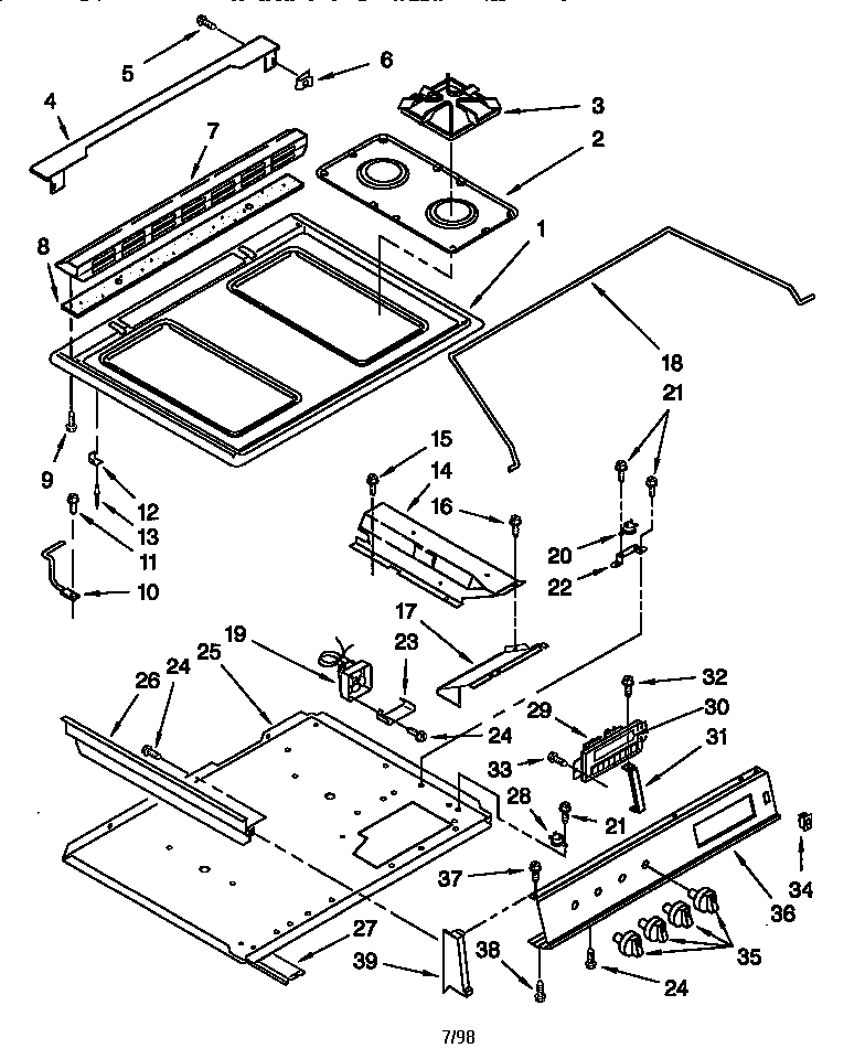 Whirlpool SS385PEEB2 cooktop and control panel diagram