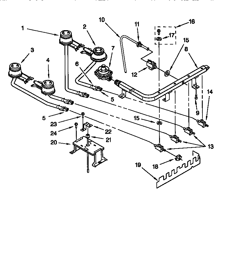 Whirlpool SS385PEEB2 manifold and burner diagram