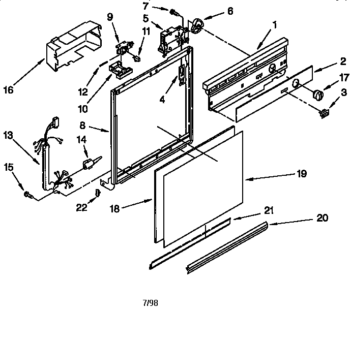 Whirlpool DU810DWGX0 frame and console diagram