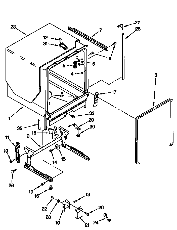 KitchenAid KUDI24SEBL4 tub and frame diagram