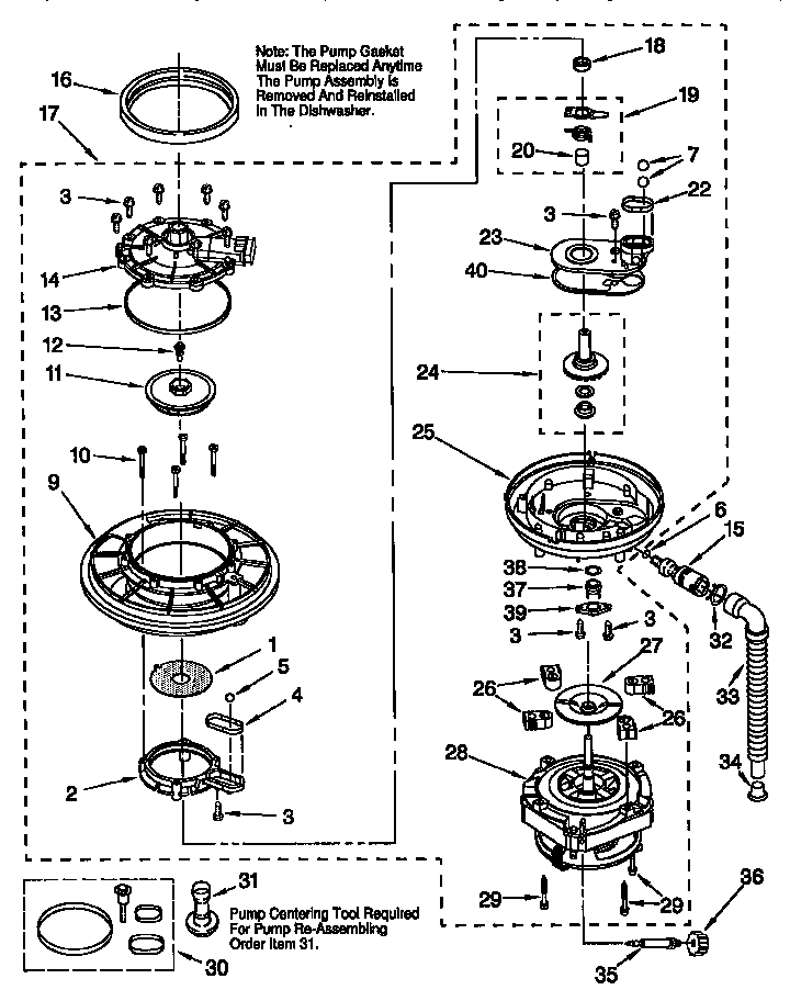 KitchenAid KUDI24SEBL4 pump and motor diagram