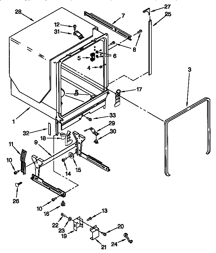 KitchenAid KUDS24SEWH4 tub and frame diagram