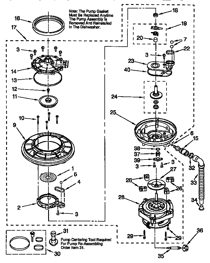 KitchenAid KUDS24SEWH4 pump and motor diagram