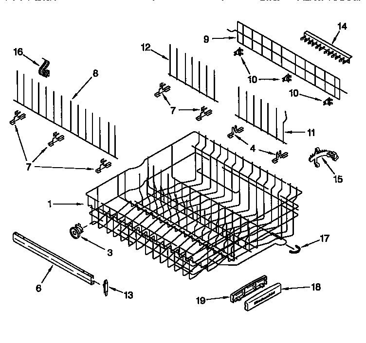 KitchenAid KUDS24SEWH4 upper rack and track diagram
