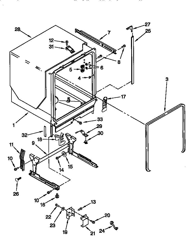KitchenAid KUDR24SEWH4 tub and frame diagram