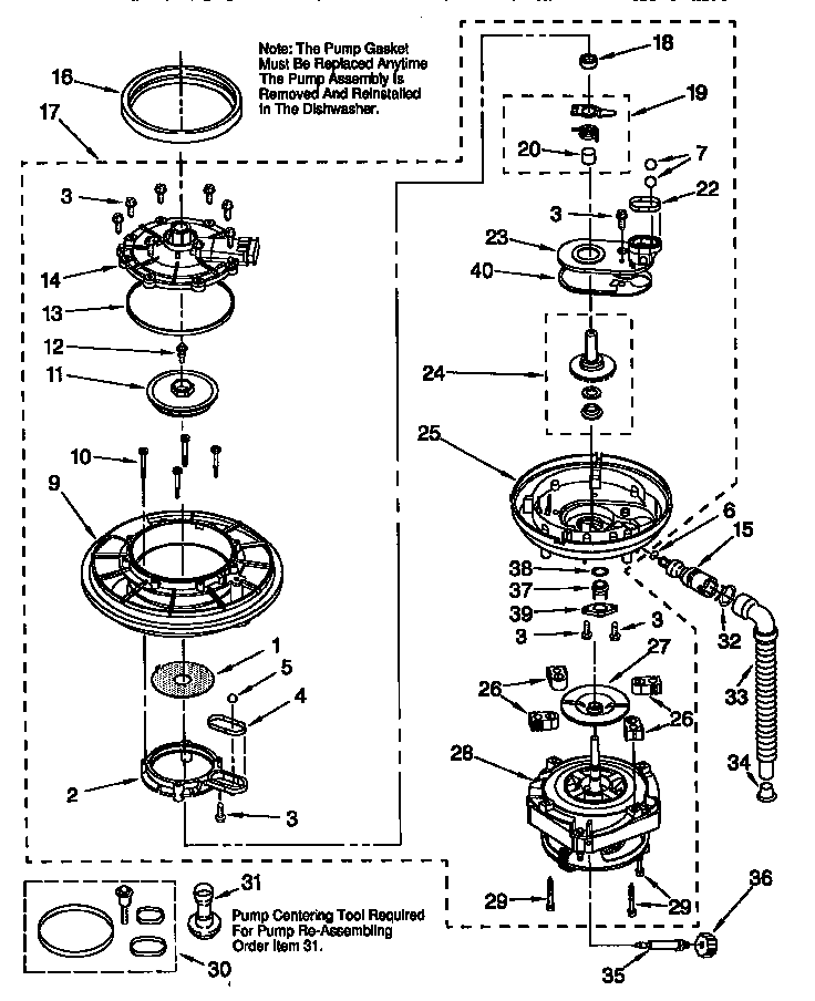 KitchenAid KUDR24SEWH4 pump and motor diagram