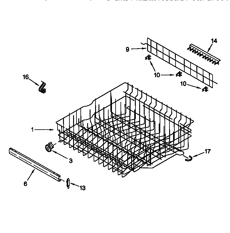 KitchenAid KUDR24SEWH4 upper rack and track diagram