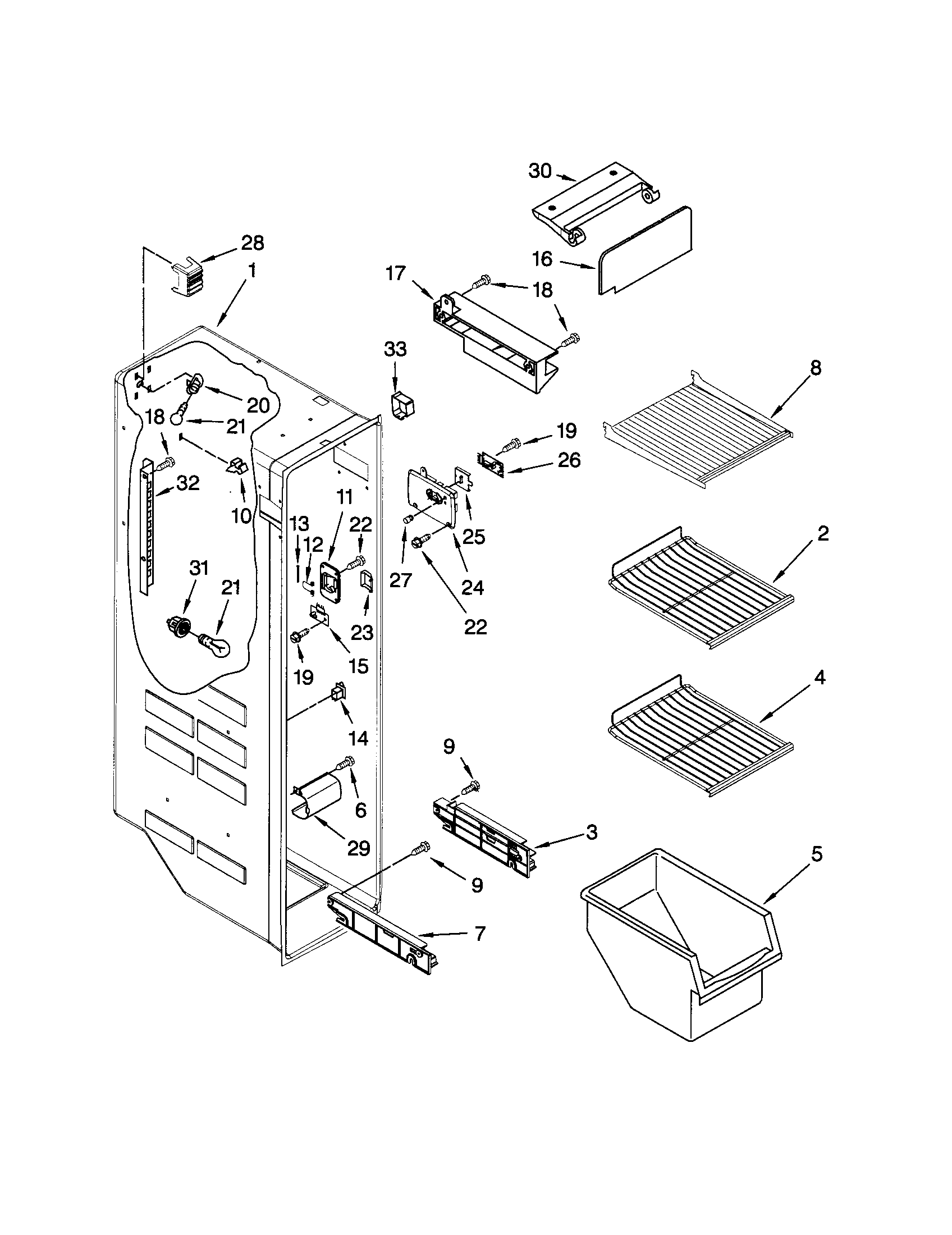 Kenmore 10658033801 freezer liner diagram