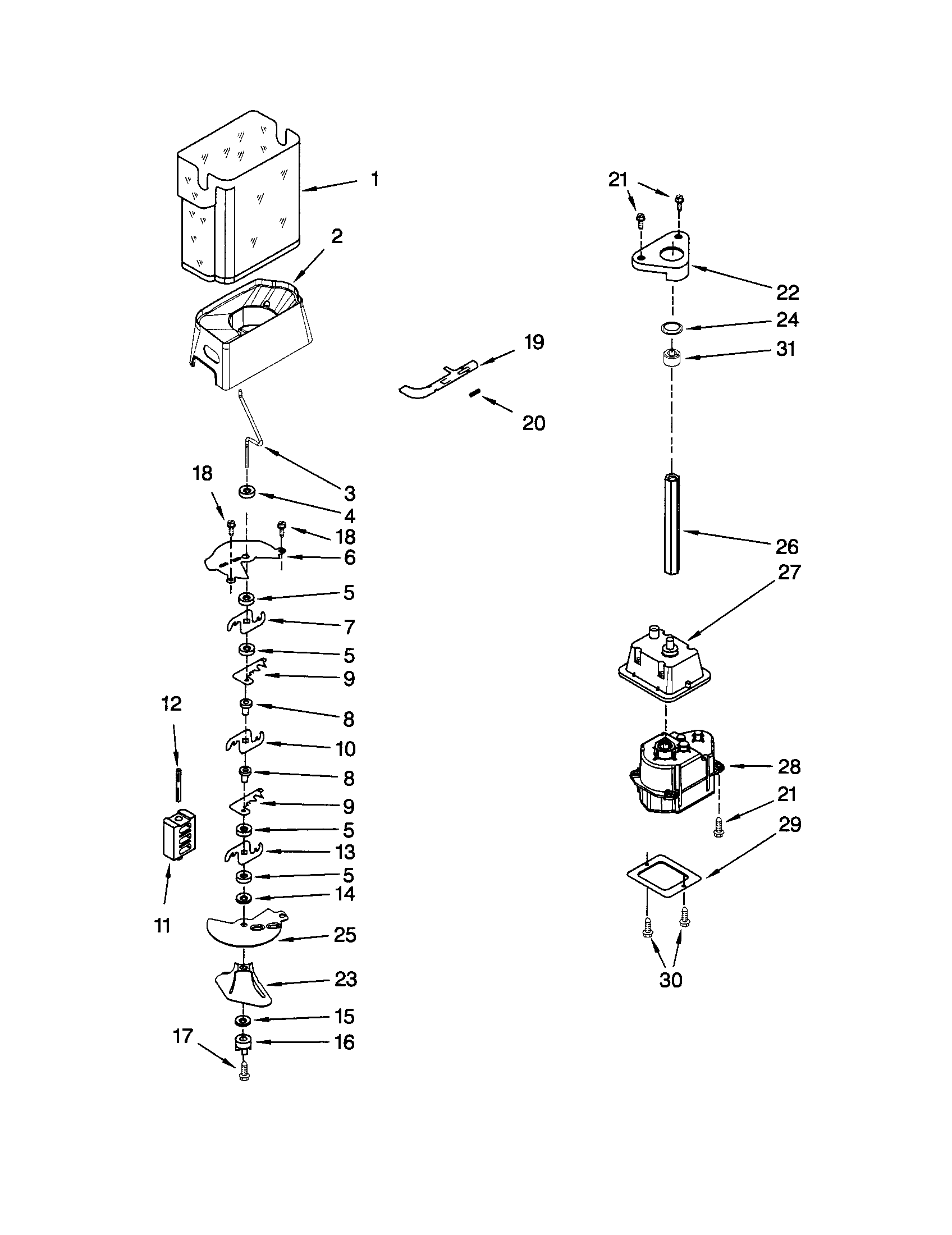 Kenmore 10658033801 motor and ice container diagram