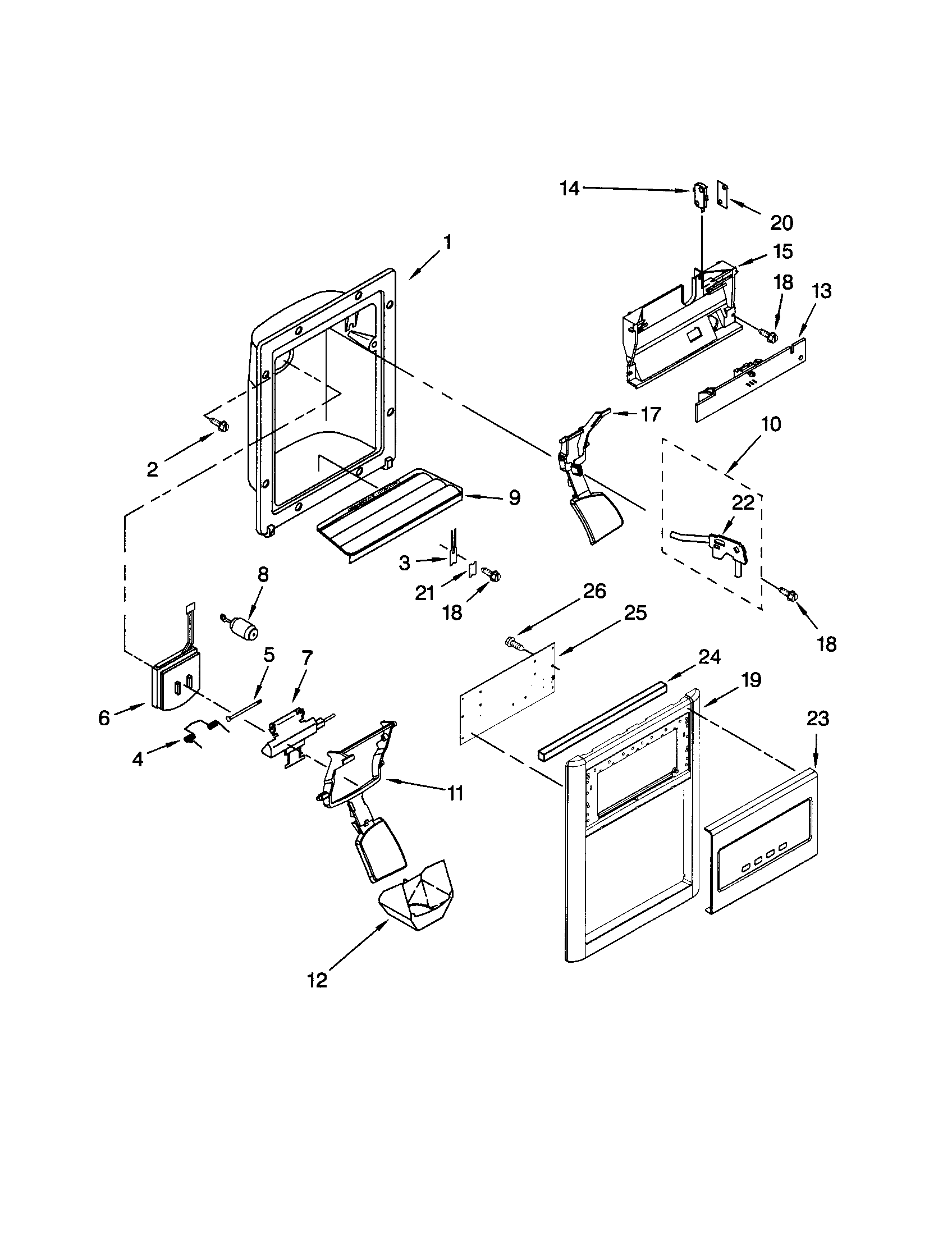 Kenmore 10658033801 dispenser front diagram