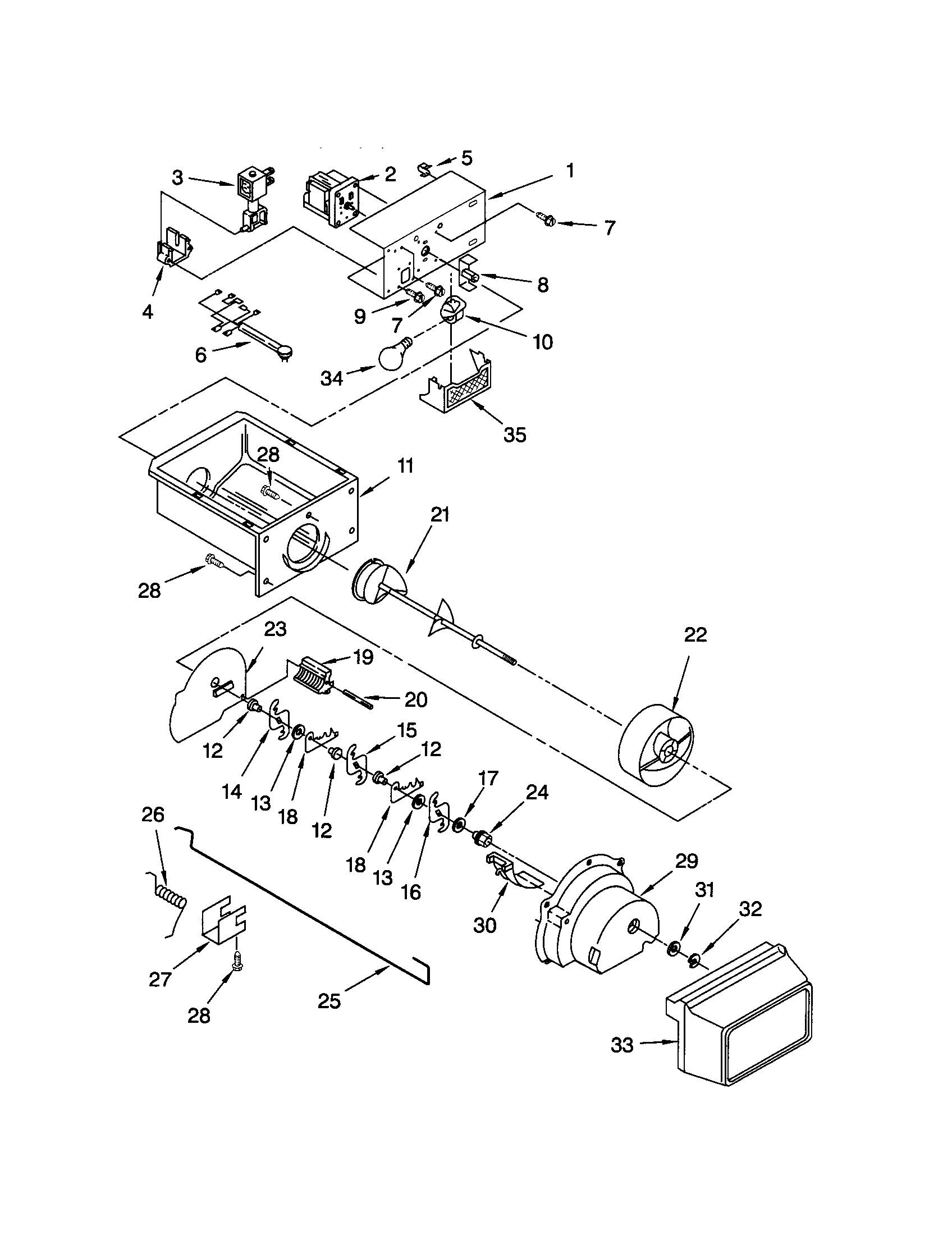 Kenmore 10658996801 motor and ice container diagram