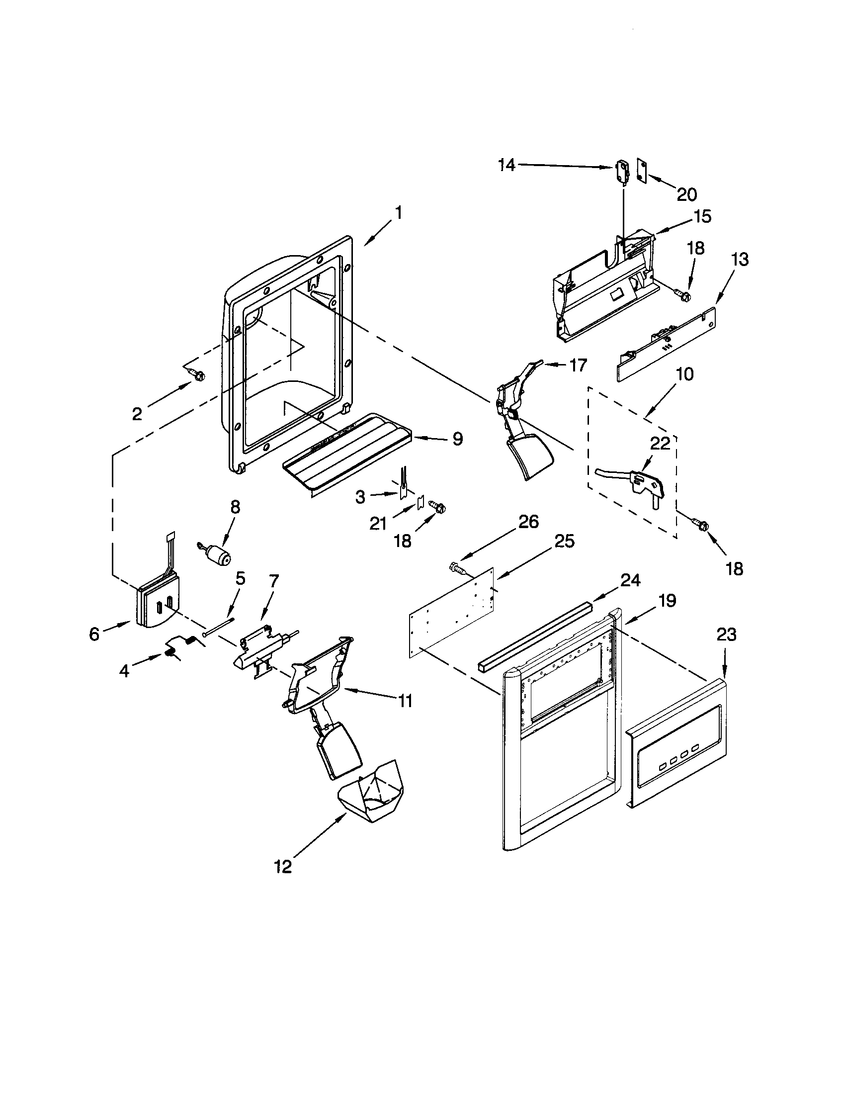 Kenmore 10658996801 dispenser front diagram