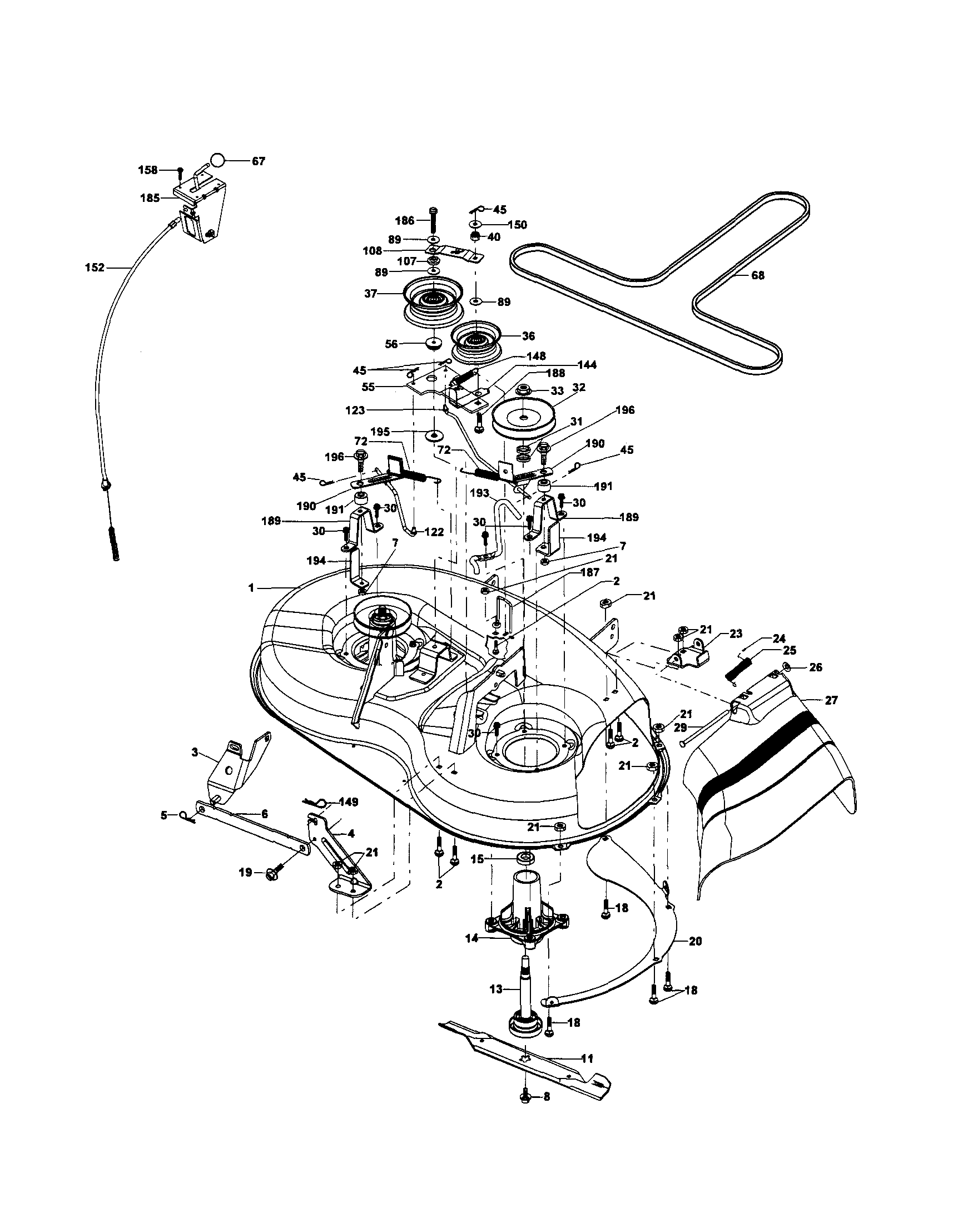 Poulan PO15538LT mower deck diagram