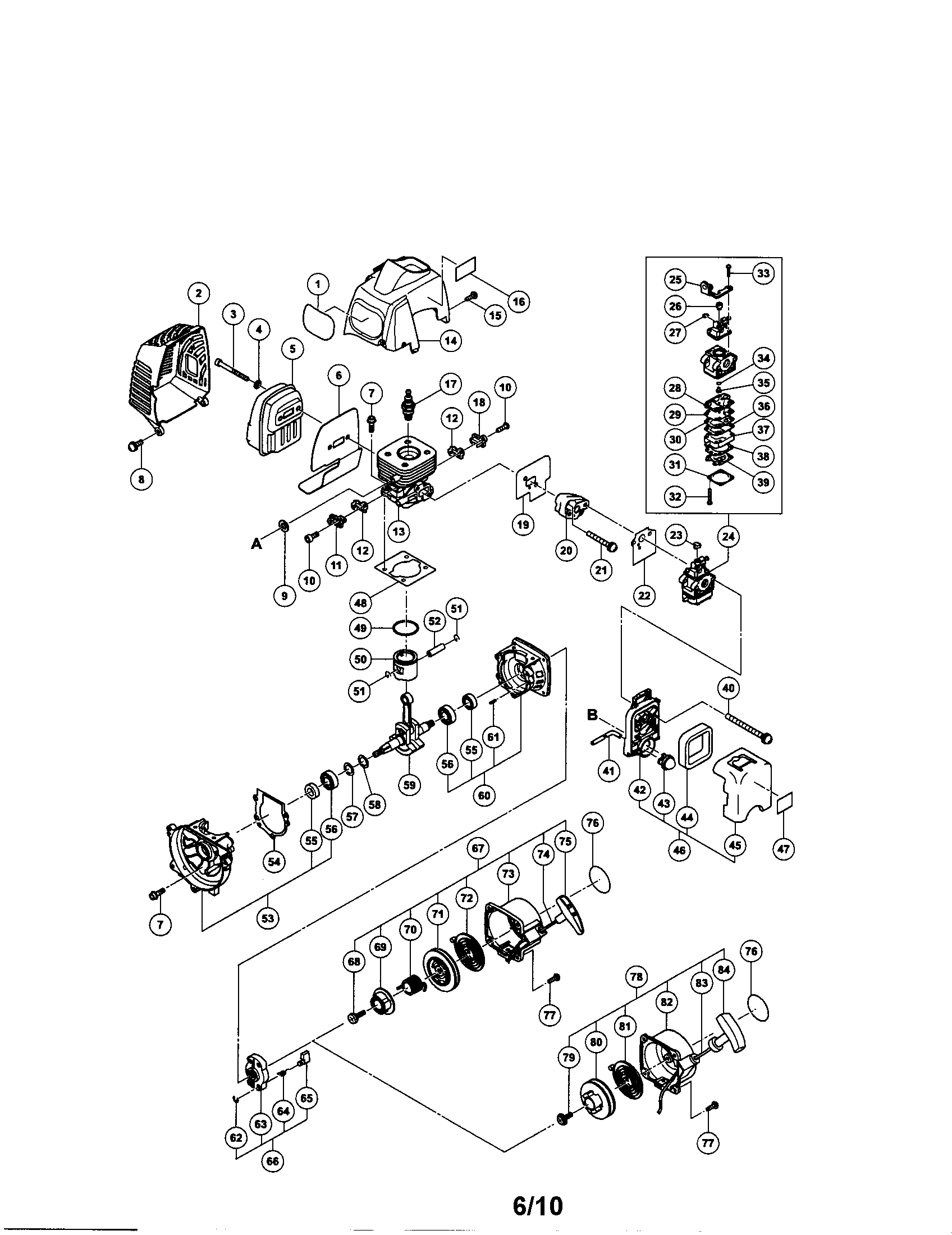 Hitachi CG22EABL crankshaft/cylinder/carburetor diagram