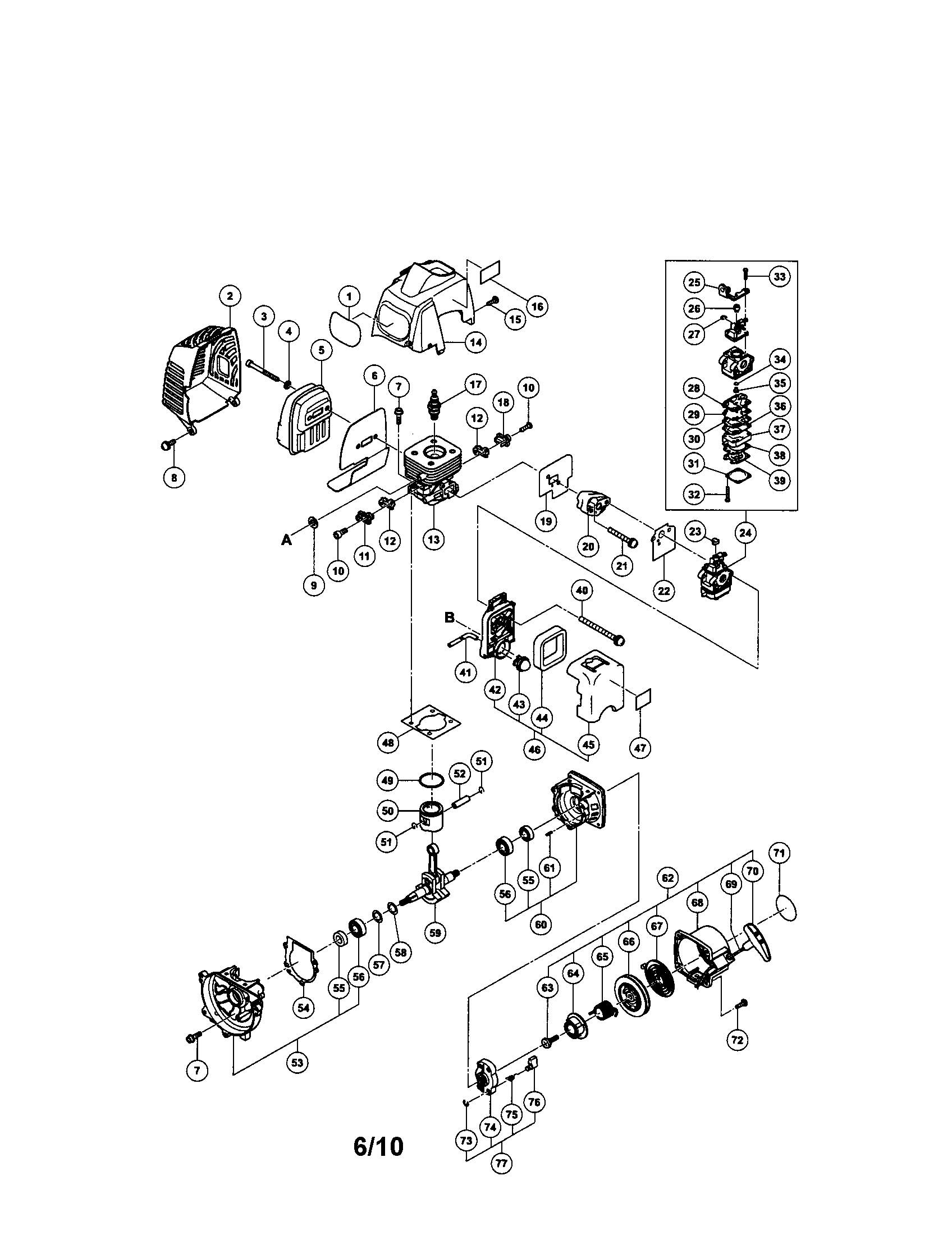Hitachi CG22EADSLP crankshaft/cylinder/carburetor diagram