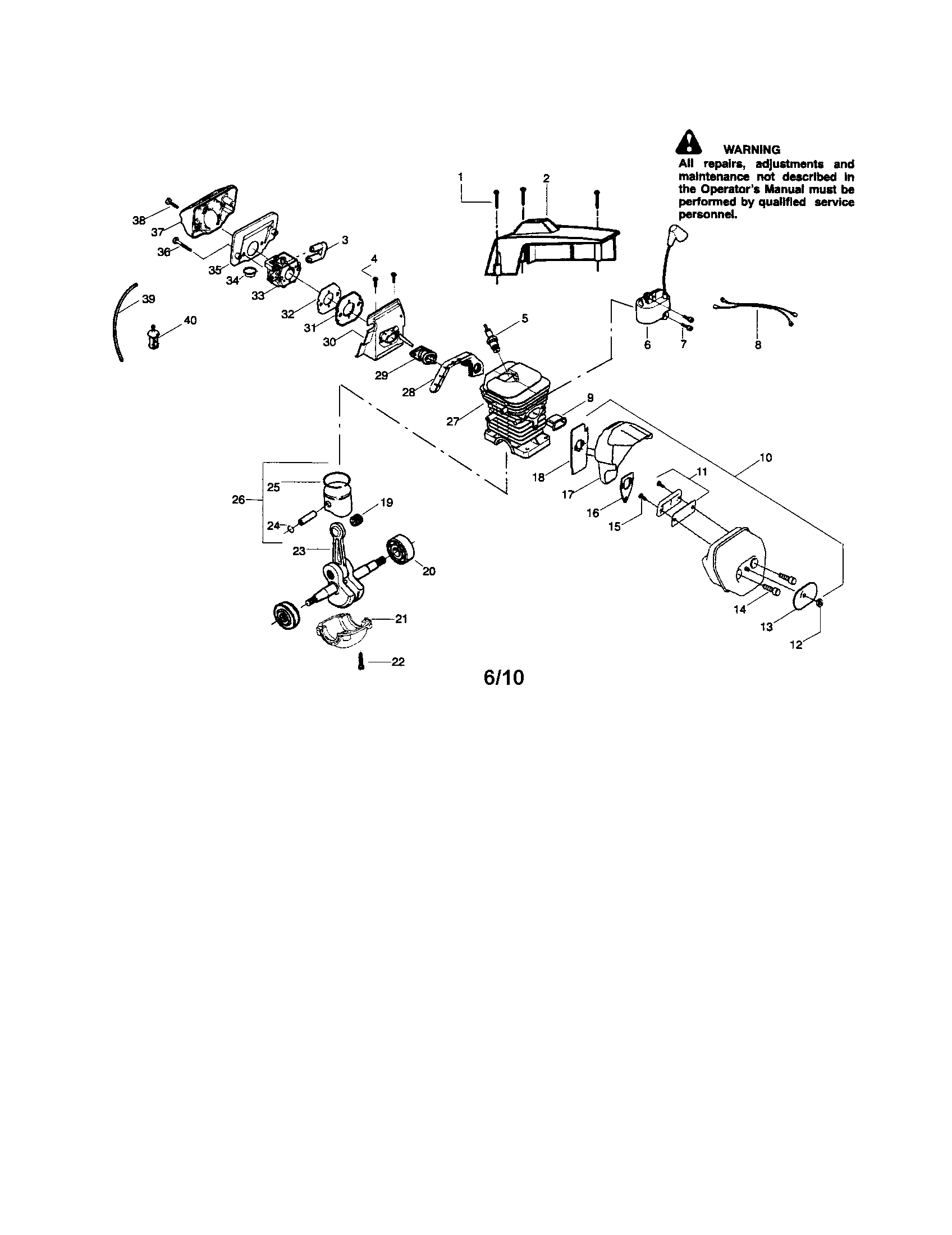 Poulan PP4620AV TYPE 1 cylinder/crankshaft/shield diagram