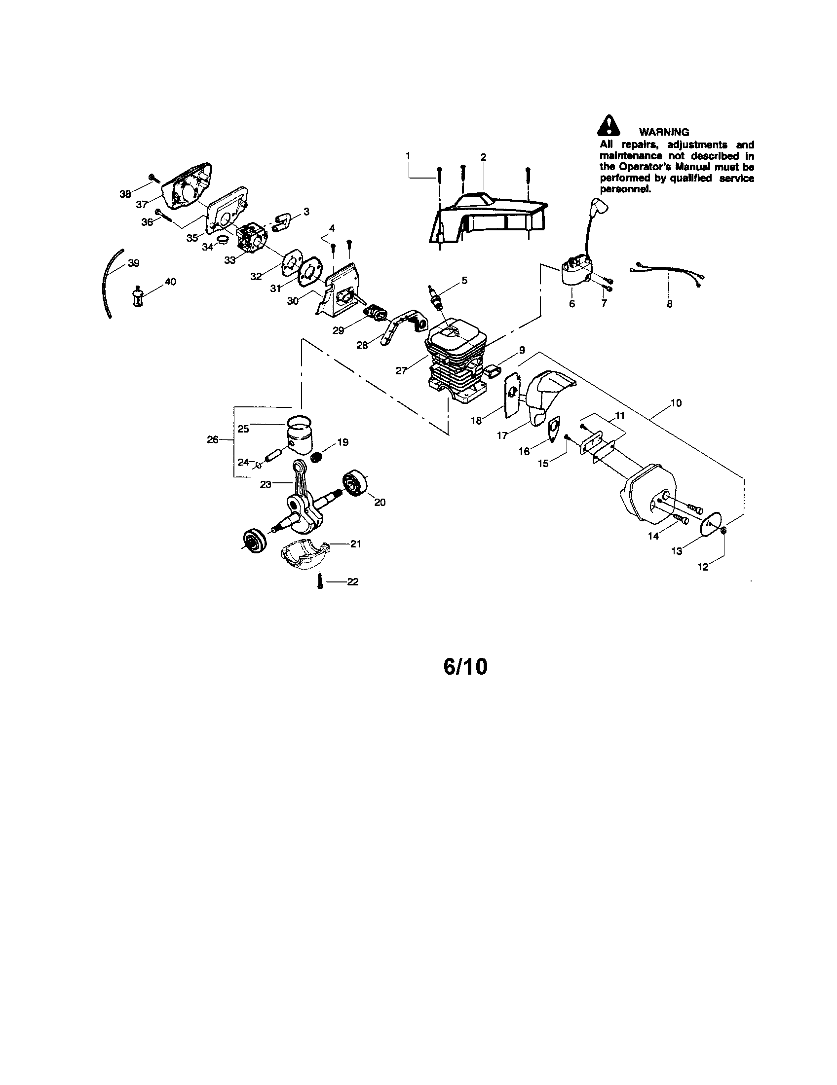 Poulan PP4620AV TYPE 6 cylinder/shield/crankshaft diagram