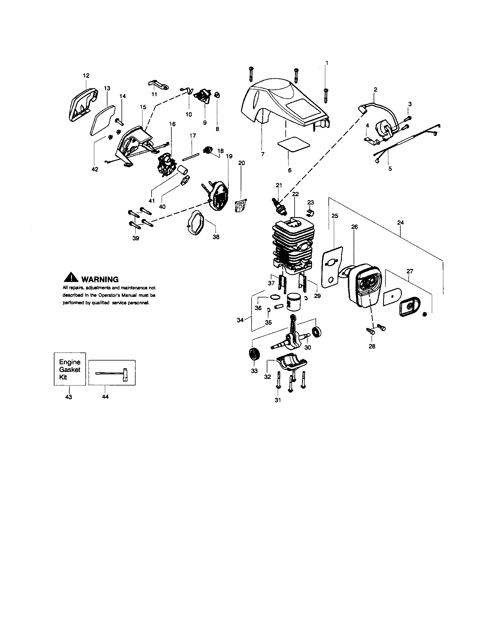 Poulan PP4218AVX cylinder/crankshaft/crankcase diagram