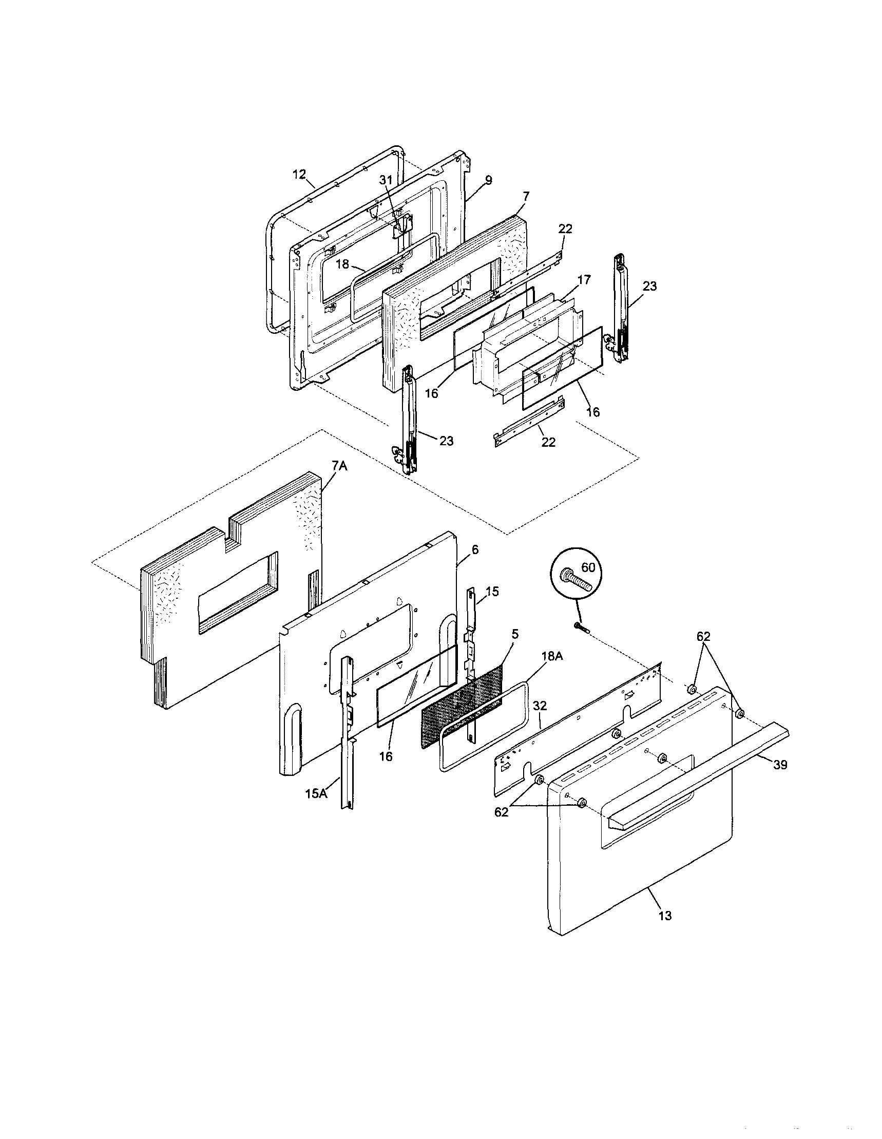 Frigidaire FFEF4015LWB oven door diagram